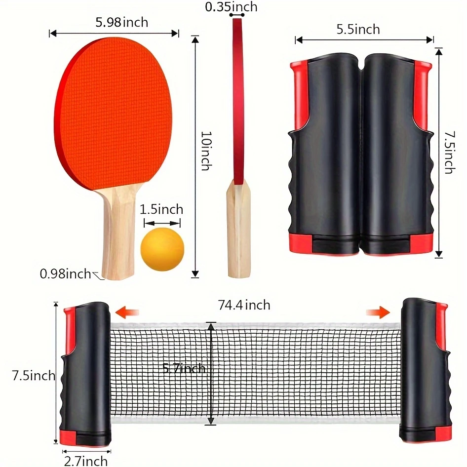 Tênis de mesa Ping Pong Paddle Set, Portátil com rede retrátil, Raquetes, Bolas e Bolsa de Transporte, Presente para jogos internos e externos