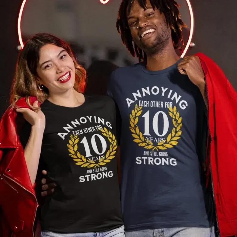 

Funny 10th wedding anniversary shirt for Husband Wife - Annoying each other for 10 years, Anniversary clothing for couple, Gift