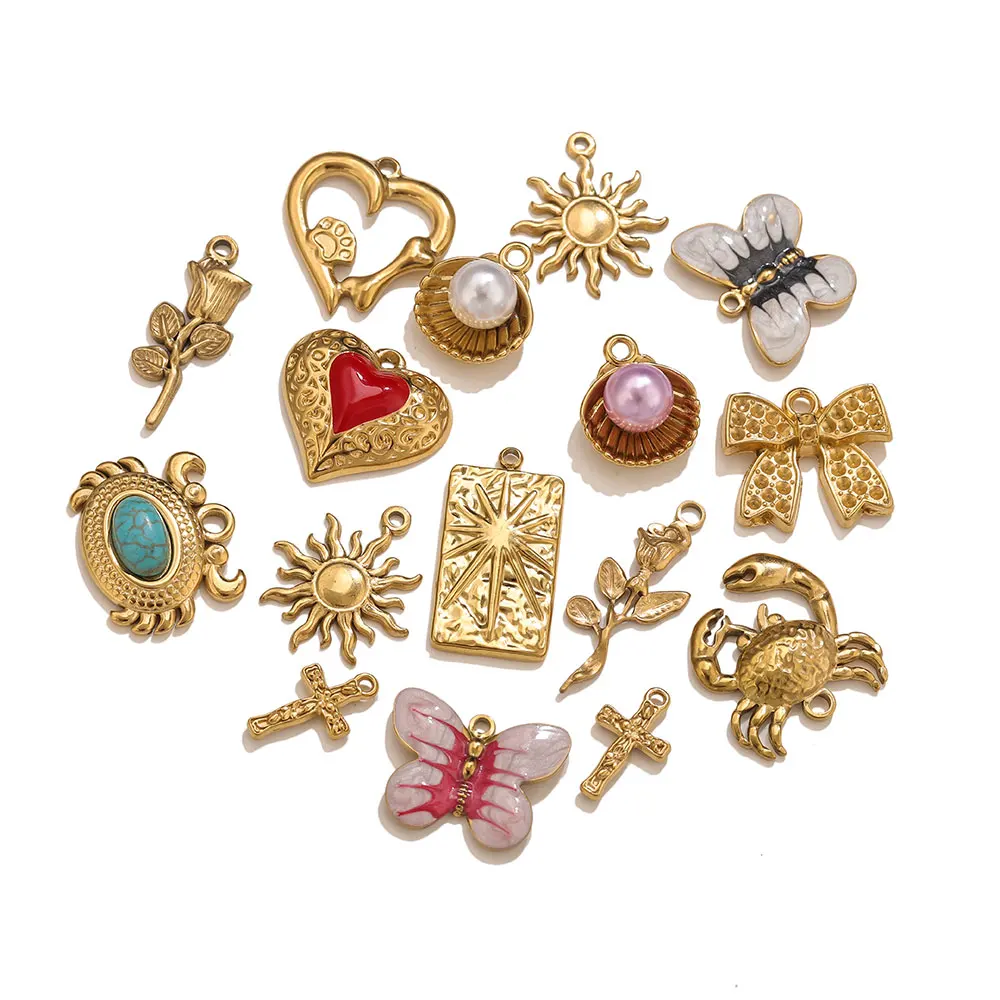 

2025 Stainless Steel Love Butterfly Pendant for DIY Woman Shell Flower Charm Earring Necklace Jewelry Making Connector Wholesale