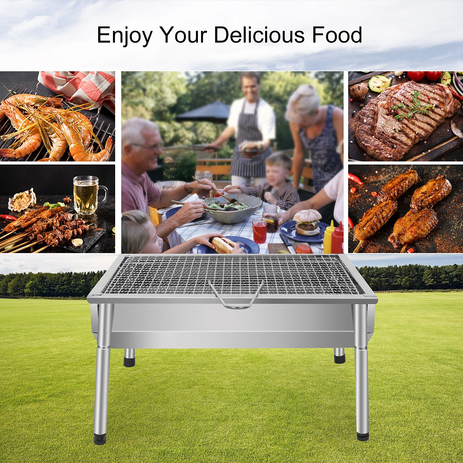 Picnic Grill stainless steel Charcoal Grill Small Grill Portable Camping Grill Removable BBQ Grills for Outdoor garden Party etc (