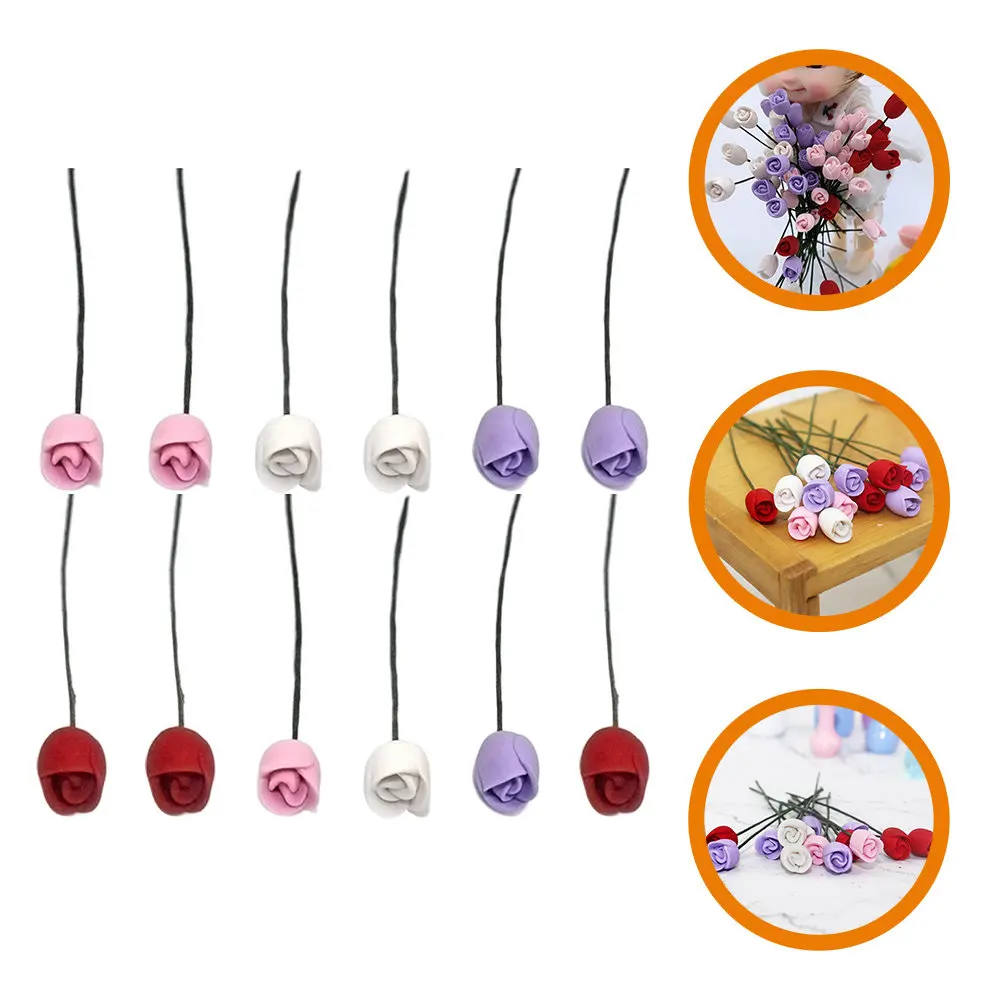 

12Pcs Miniature Tulip Flower Decor Clay Micro Landscaping Adornment Ideal for Mini Table Garden Desk Decor Mini Flower Ornament