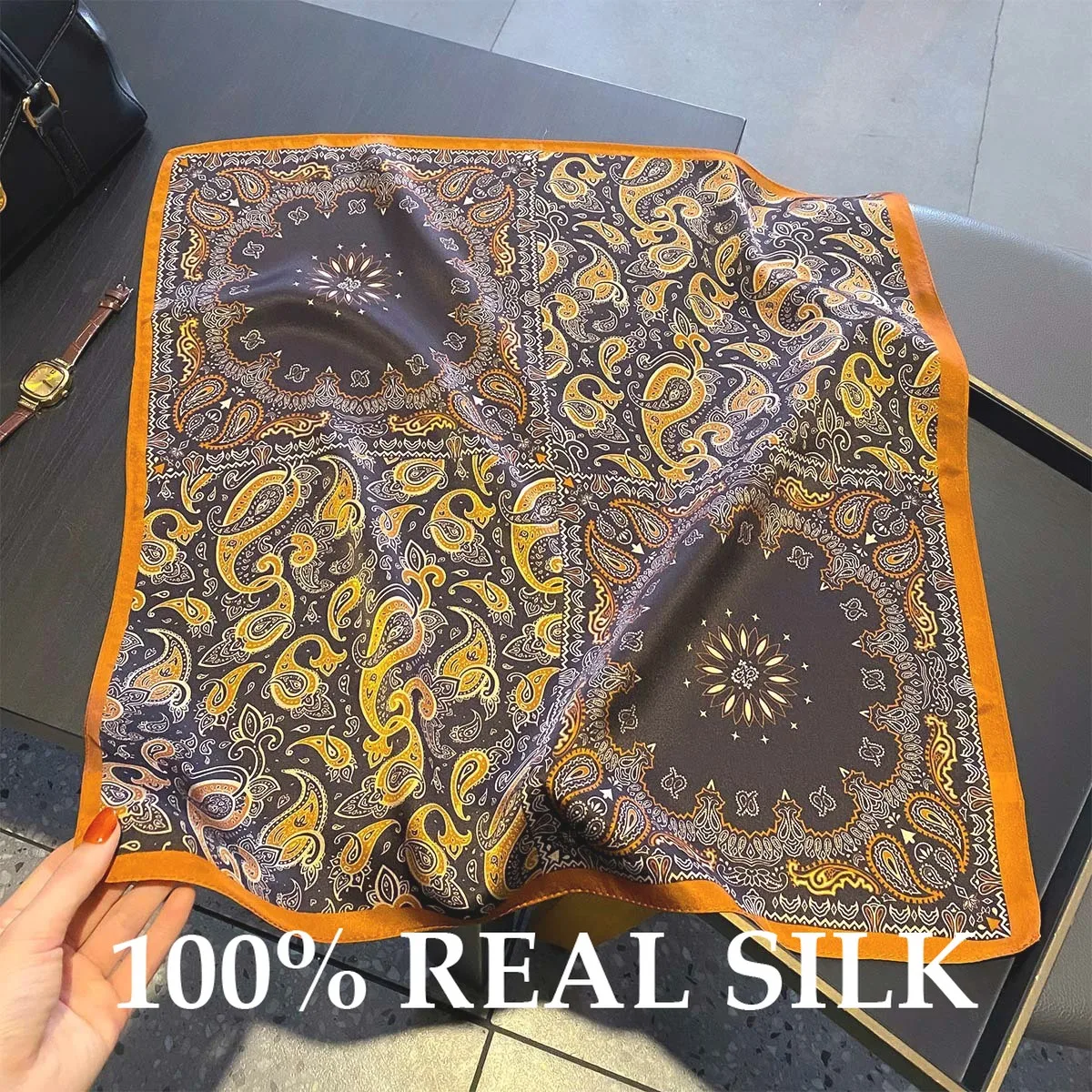 

100% Natural Silk Square Scarf Women Paisley Print Small Bandana Hair Headscarf Ladies Neckscarf Silk Scarves Shawl Wrap Bufanda