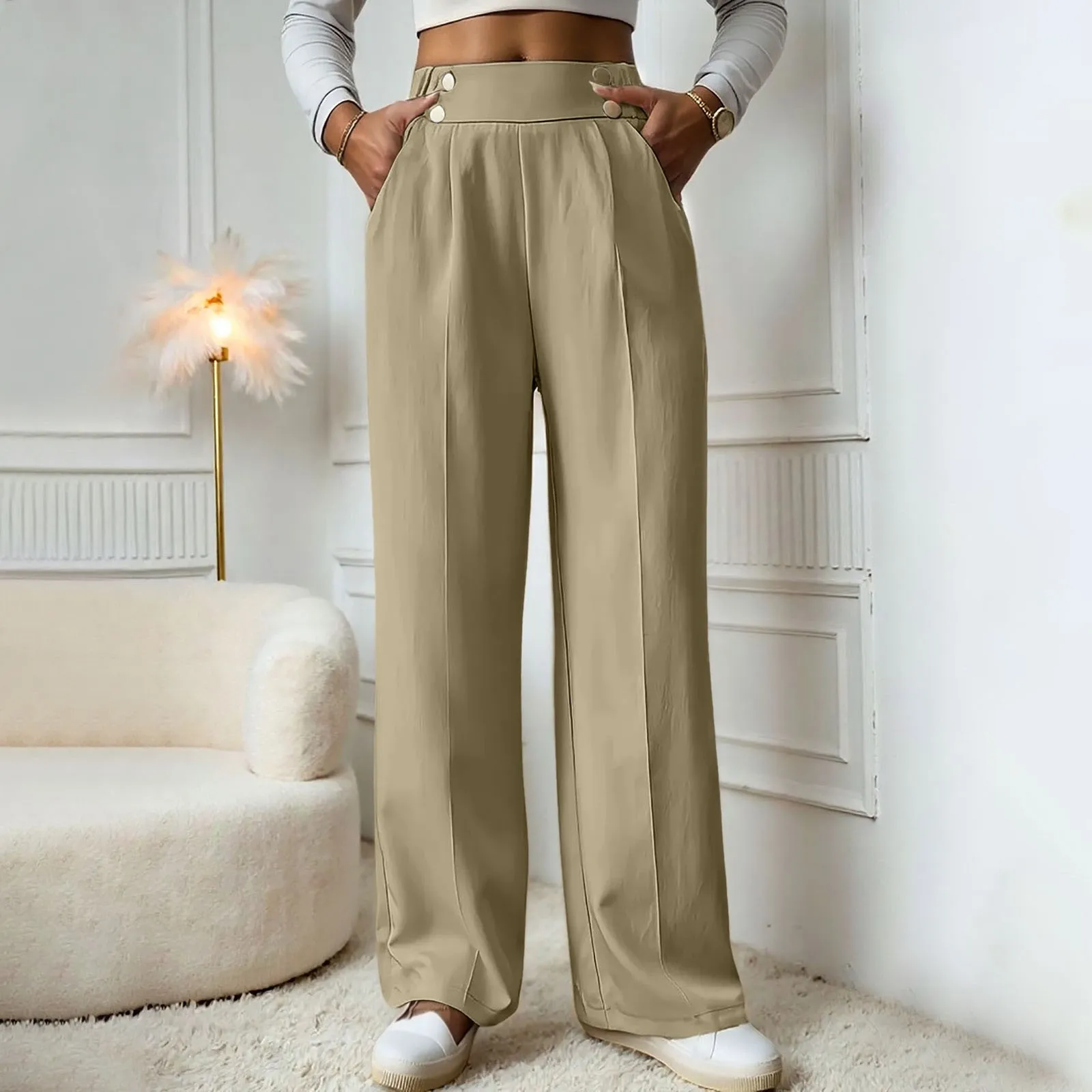 

Korean Women's Wide-Leg Pants Spring Loose Casual Pants High Waist Suit Pants Trendy Solid Trousers Female Clothing 2025