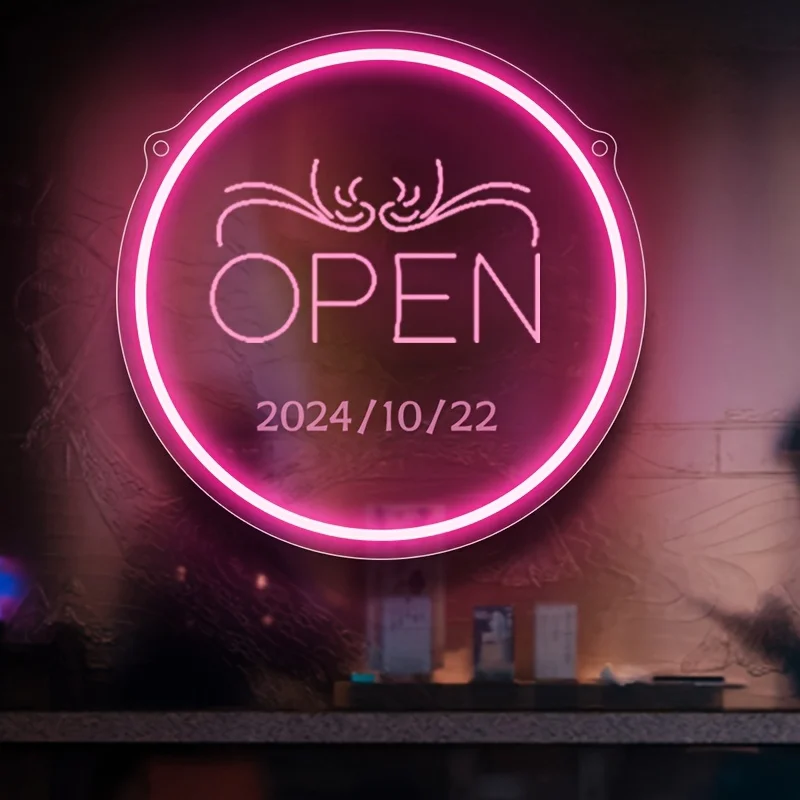 Custom 'Open' LED Neon Sign USB-Powered Wall Light With Dimmable Brightness Ideal for Home Hotel Parties & Holiday Decoration