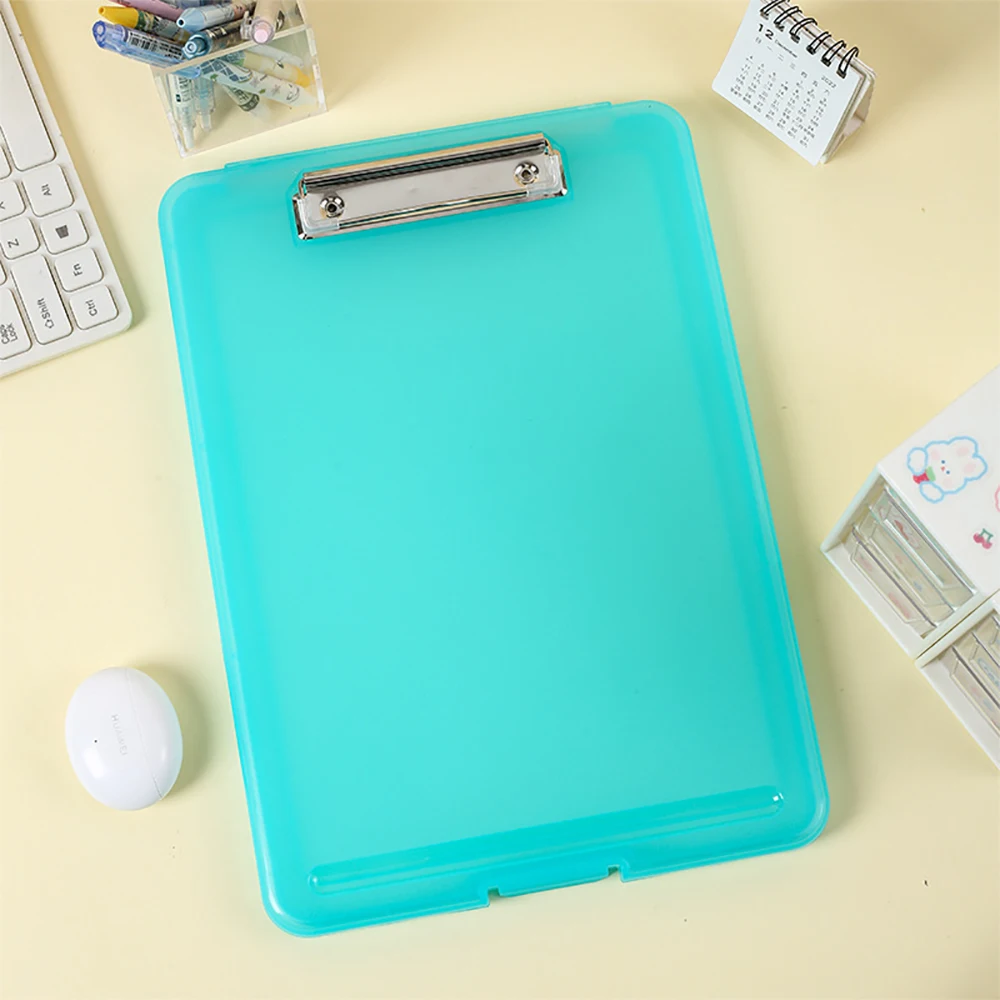 A4 Plastic Storage Clipboard Document File Folders Writing Pad Clipboard Organizer Box School Office Stationary Supplies