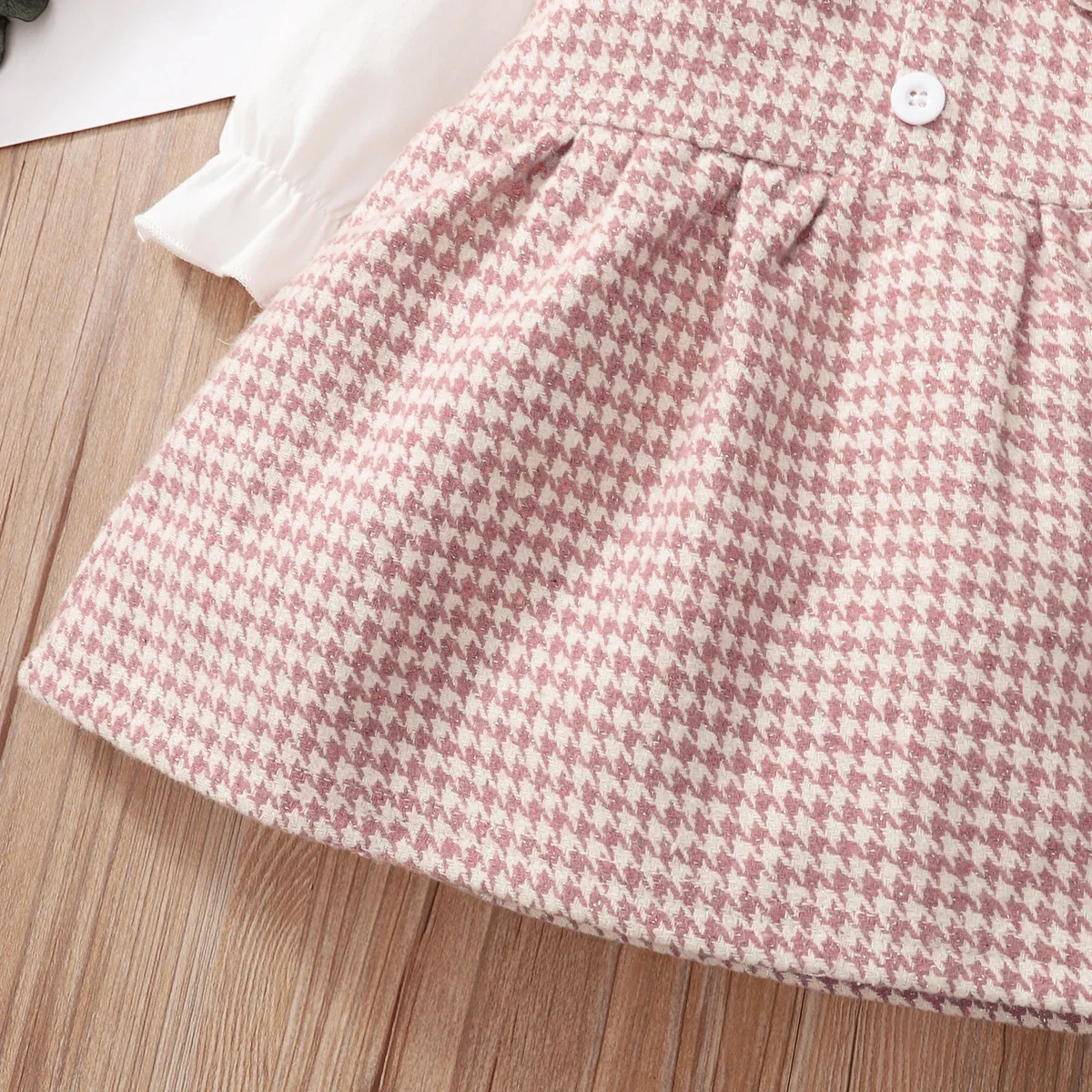 PatPat Frilly Collar Long-sleeve Splicing Pink Baby Faux-two Houndstooth Dress Perfect for Outings and Daily Wear