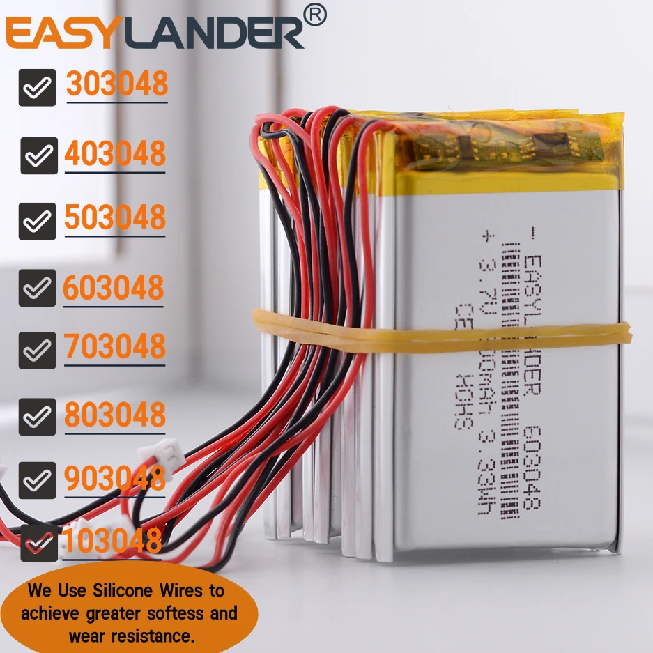 

10pcs/Lot JST 1.25 2pin 3.7V 900mAh 603048 Lithium Polymer LiPo Battery 303048 403048 503048 703048 803048 903048 103048 123048
