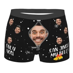 Christmas Gift Custom Face Personalized Photo Man Long Underwear Boxer Shorts Panties Sexy Breathable Underpants for Male S-XXL