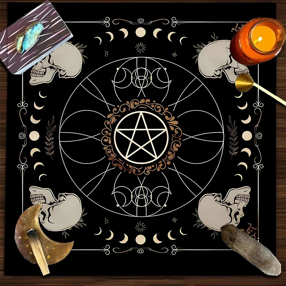VIKAMA Zodiac Wheel & Lion Face Tarot Tablecloth, 6 Designs, Square Velvet Altar Cloth for Divination