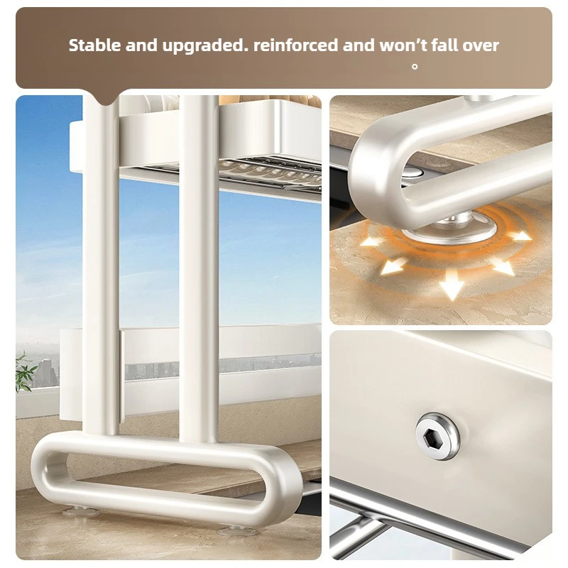 ‌ تجفيف الأطباق المثبت على الحوض شديد التحمل، حامل أواني قابل للتعديل، برج تخزين المطبخ المقاوم للصدأ، منظم أدوات المائدة القابل للطي