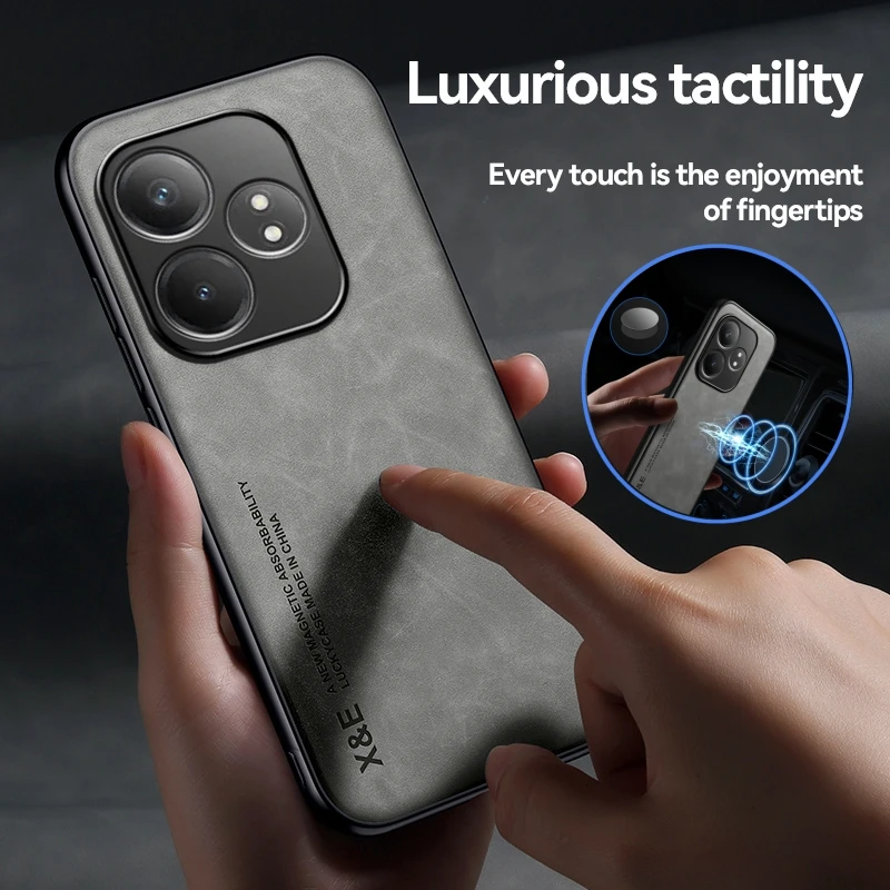 Capa de couro com suporte magnético para carro para Realme GT Neo6 SE, capa protetora com moldura à prova de choque para Realme GT Neo 6 6SE 6T GT6 T.
