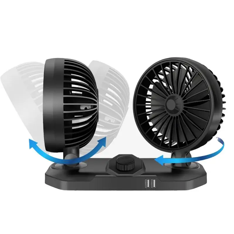 Car Fan For Back Seat 12V/24V Car Cooling Fan Dual Head Auto AC Rechargeable Vehicle Cooling Device Car Air Conditioner 360