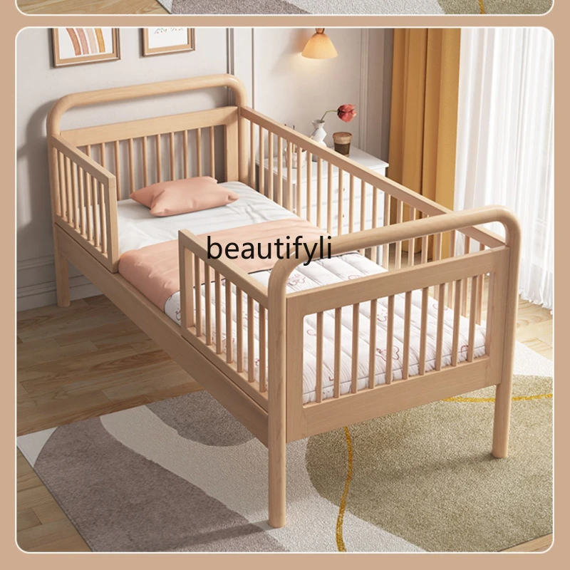 

Beech Bed Splicing Widened Yanbian High Guardrail Single Boy and Girl Small Bed Splicing