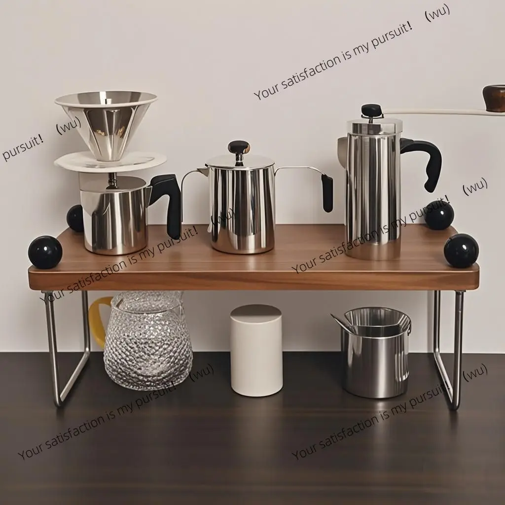 Picture 3: Shelf Cup Holder Coffee Cup Holder Solid Wood Desktop  Storage Medium Antique Stainless Steel Beer