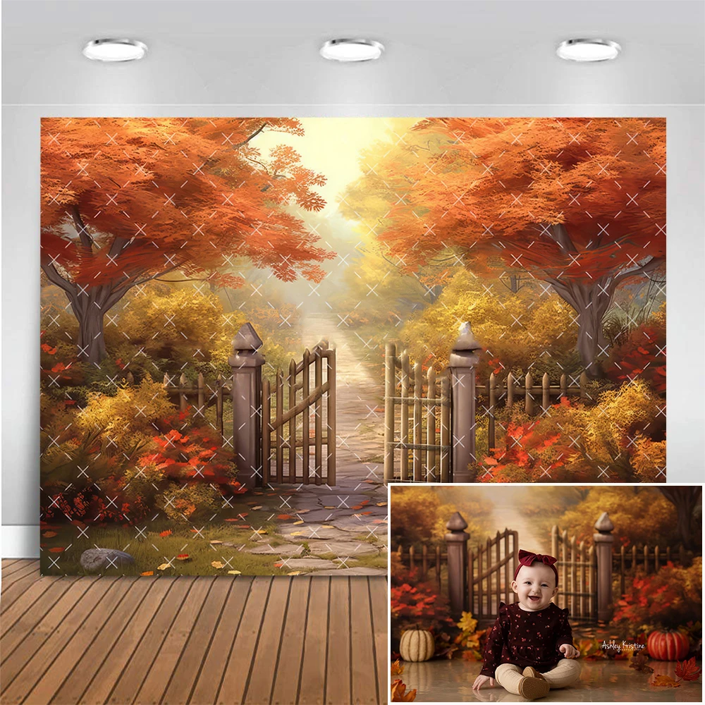 

Autumn Maple Grove Photography Backdrop Fall Garden Backgrounds Kids Birthday Cake Smash Photocall Photo Studio Props Banner