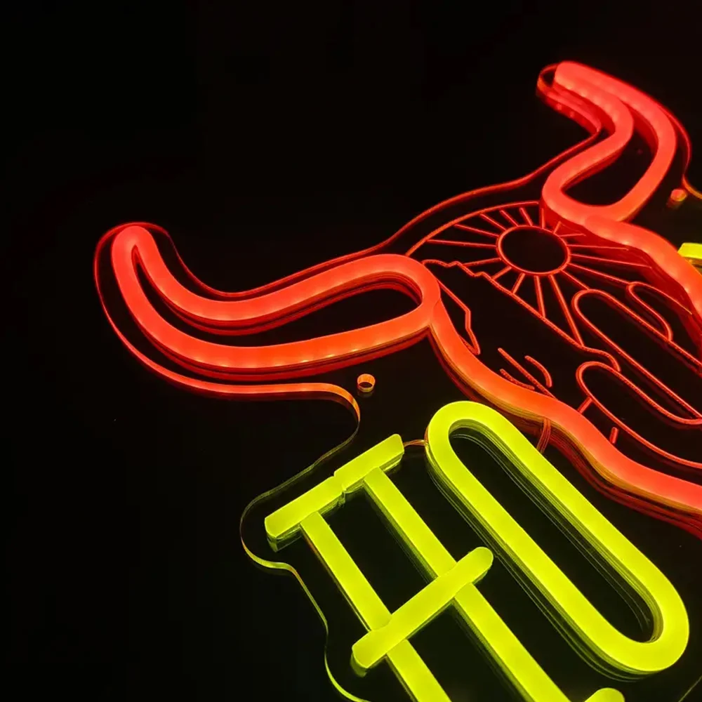 Howdy Ox Neon Sign Light, Preppy Aesthetic Cowboy Room Decoration, Home Diversization Club Restaurant, Birthday Party Art Wall Face