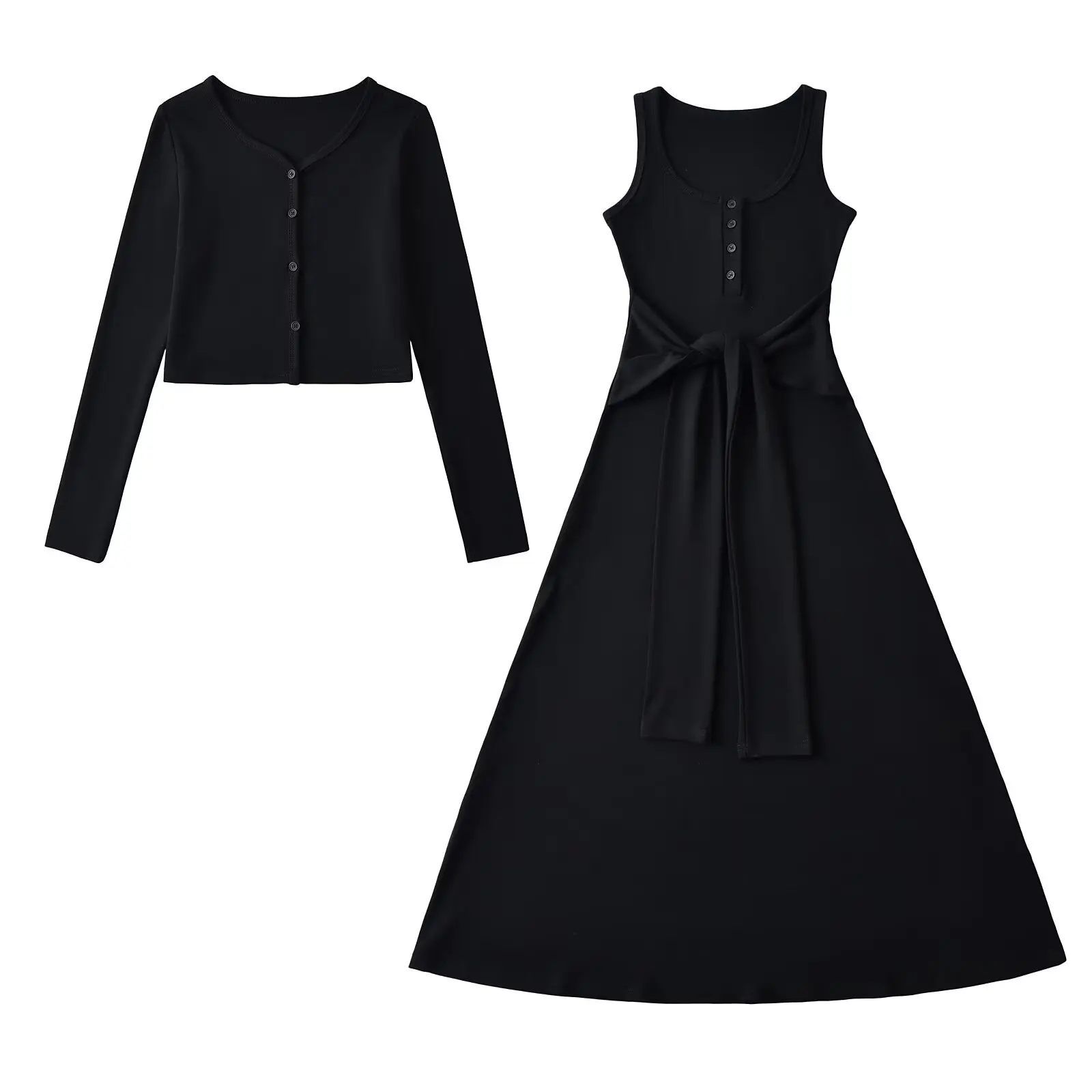 Pure Desire ort Open Cardigan Top Waist Design Vest Dr Long Waist Cinching Dr Set Spring 2025 Faion Women's Suit