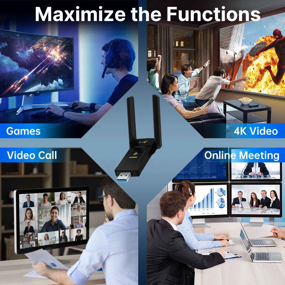 Fenvi WiFi 6E AX3000 Adaptateur USB Bluetooth 5.2 LeicBand 2.4G/5G/6GHz WiFi6 Carte Réseau Récepteur Sans Fil USB3.0 Dongle MU-MIMO