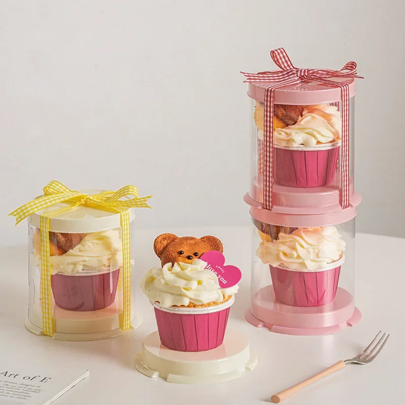 50pcs Clear Plastic Cylinder Cupcake Boxes Cookie Candy Container Plastic Containers Cupcake Holder Takeaway Food Packaging