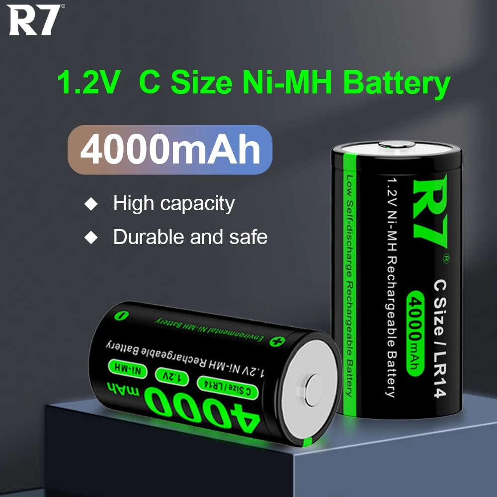 손전등 가스 쿠커용 C 사이즈 충전식 배터리, 스마트 고속 AA, AAA, C/D 충전기, R7 R14, 4000mAh C 배터리