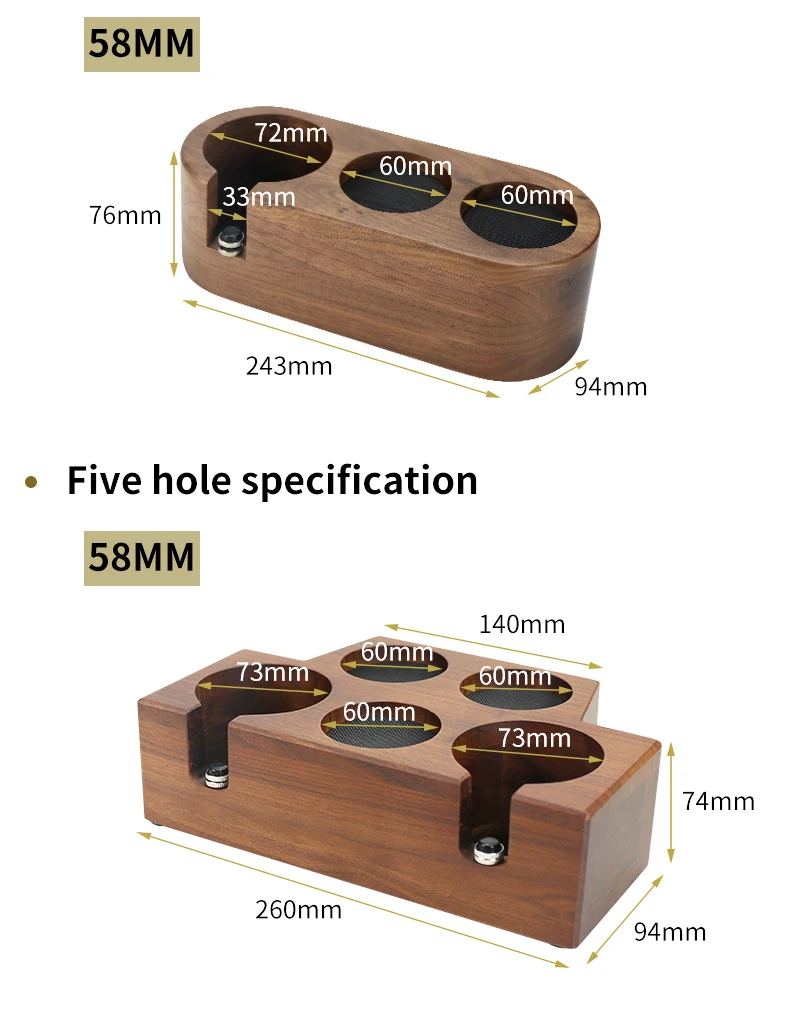 51mm/53mm/58mm Kaffee Filter Halter Tamper Stehen Buche Nussbaum Holz Espresso Distributor Matte Basis rack Für Barista Zubehör – Detail 15