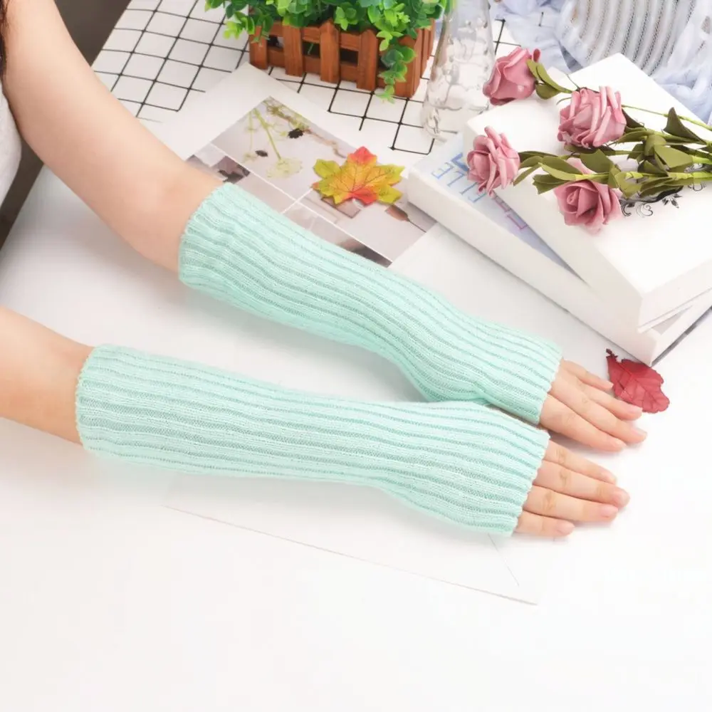 Women Fashion Knitted Arm Warmers Fluorescent Color Long Sleeve Gloves Winter Soft Elastic Trendy Street Style - view 5
