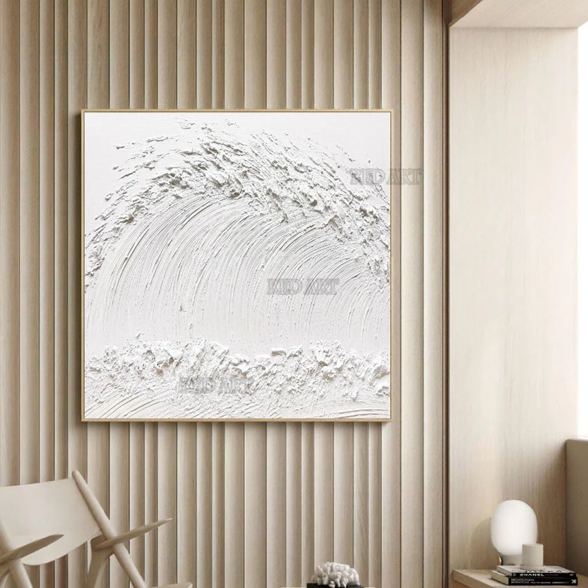 

3D белая морская волна картина маслом на холсте, оригинальная ручная работа, большие настенные художественные фрески для современного дома, декоративный предмет