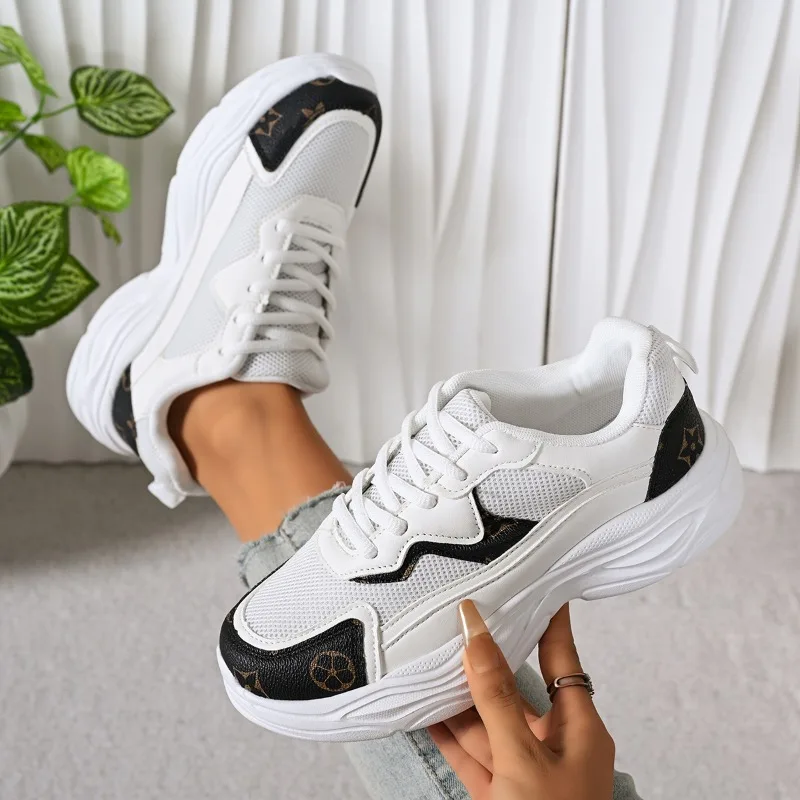 Spring and Autumn Women's Comfortable Color Blocking Wedge Mid Heel Sneakers Women Casual Fashion Shallow Mouth Vulcanized Shoes