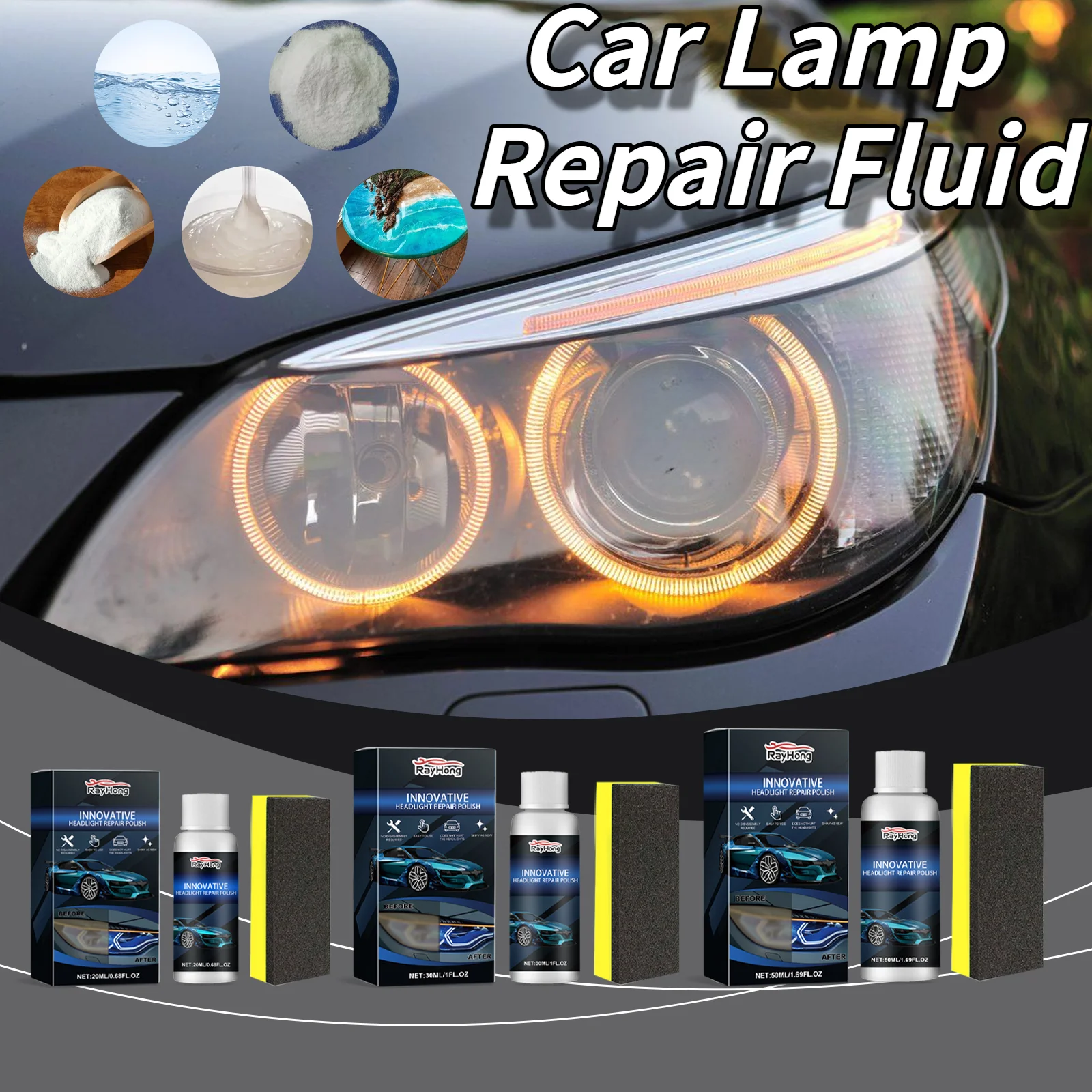 

Жидкость для ремонта фар автомобиля (50 мл в штучной упаковке) Средство для восстановления и ремонта фар с кристаллическим покрытием Очистка и восстановление фар