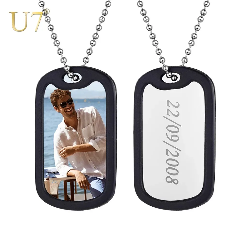 

U7 Customized Military Army Dog ID Tag Stainless Steel Personalized Name Photo Image Logo Laser Engraved Necklace for Men Women