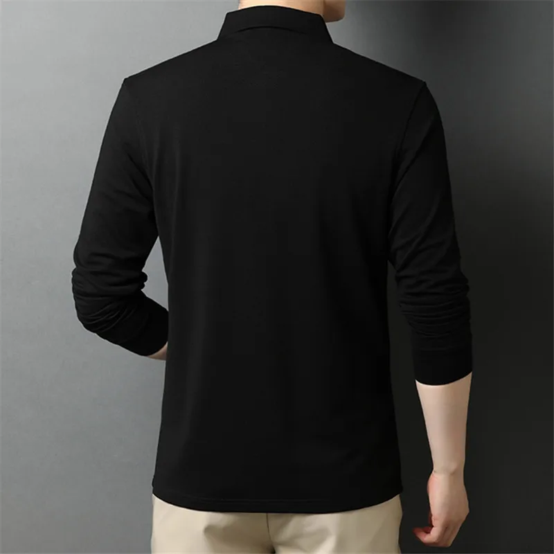 New Polo Shirt Men Business Casual Solid Color Polo Shirts Mens Long Sleeve Breathable Slim Turn Down Collar Polo Tees Tops Men