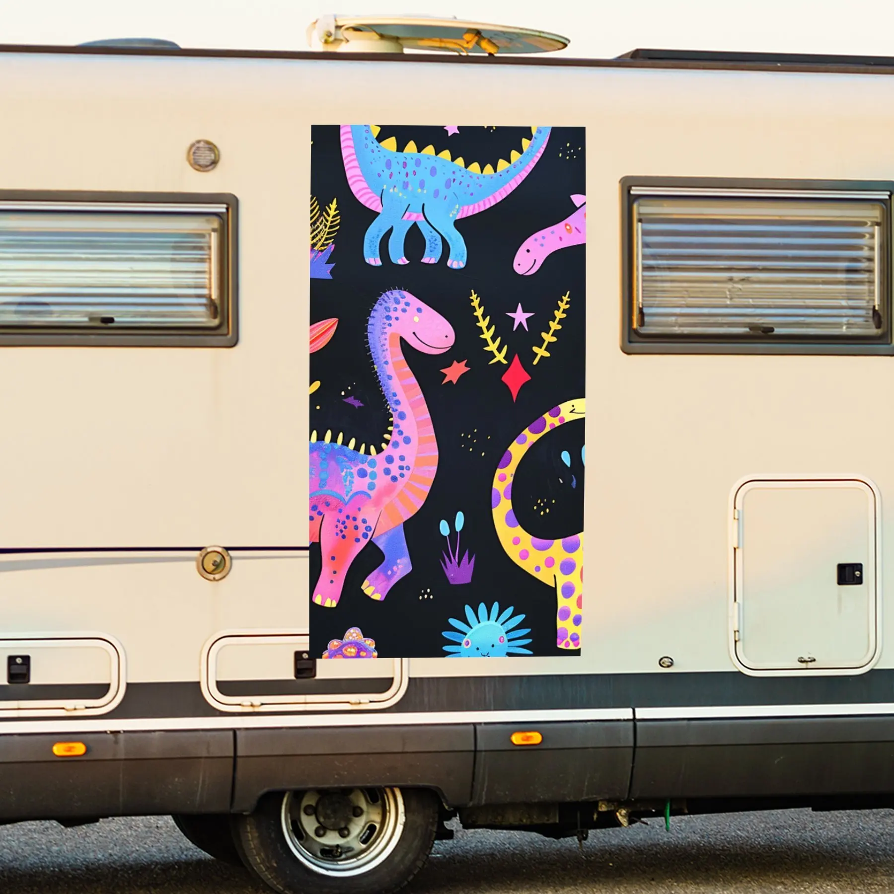

Colorful Dinosaur Party Car Sticker,Vinyl decal on the side of the motor home, waterproof self-adhesive vinyl sticker on the sid