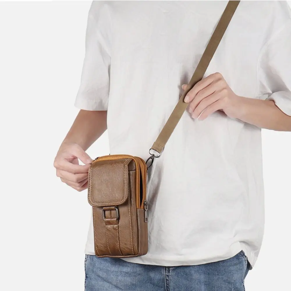 Vintage-Stil PU-Leder Hüfttasche Wasserdichte Mehrschichtige Handytasche mit Hüftgurt Brusttasche für Outdoor-Aktivitäten – Detail 9