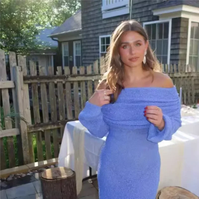 セクシーなオフショルダーミニニットドレス女性のためのシースルー長袖弾性女性ドレス夏のファッション女性 Vestidos