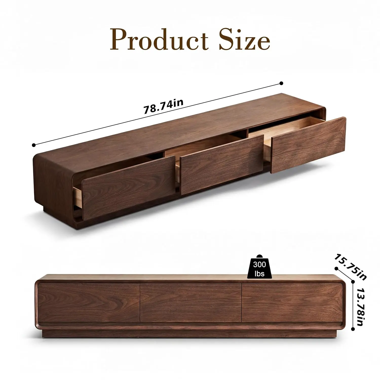 Mid Century Modern TV Stand for TVs up to 85 Inch Solid Wood TV Media Console with 3 Drawers Storage Entertainment, Customized