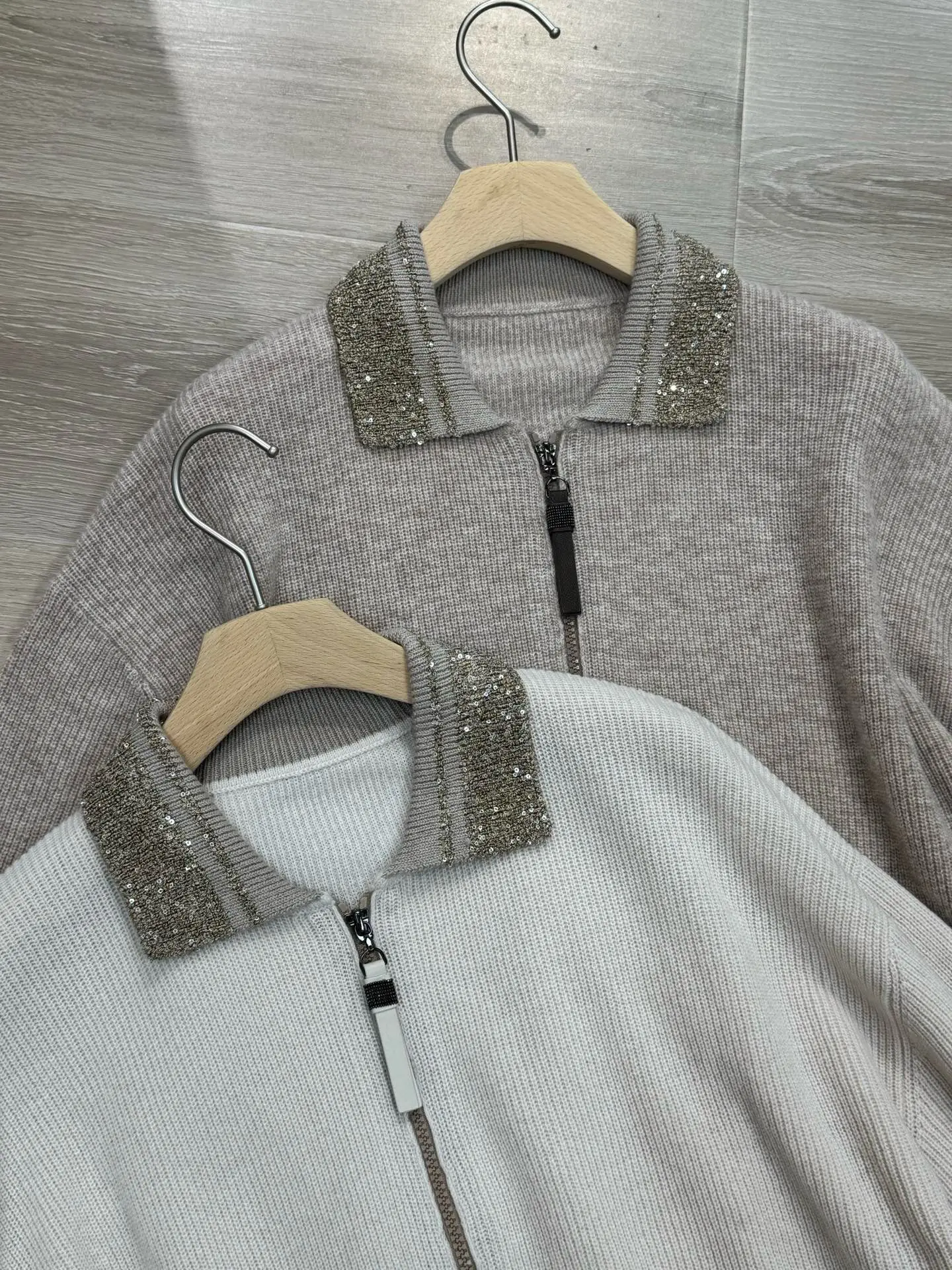 Women's 2026 Autumn Winter New Lapel Bead Zipper Cashmere Wool Knitted Cardigan Jacket