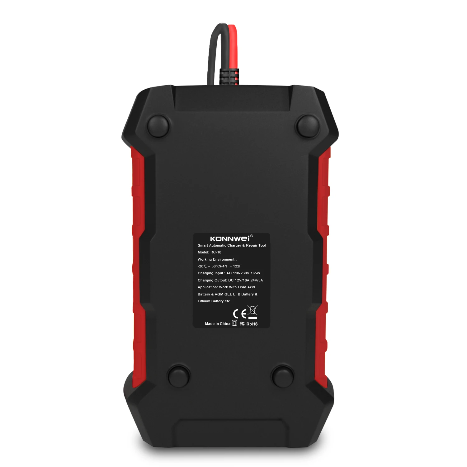 KONNWEI RC-10 12V Battery Charger Smart Pulse Repair Auto Maintainer Trickle Charger for Lead Acid AGM GEL Wet Car Battery