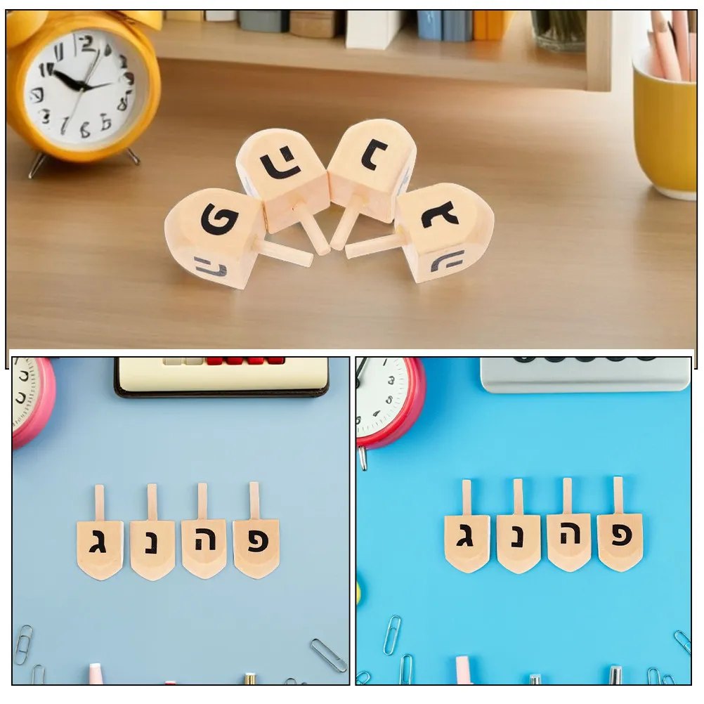 Hanukkah Wooden Dreidels 8 Piece Mini Spinning Tops Traditional Holiday Game for Family Party Indoor Outdoor