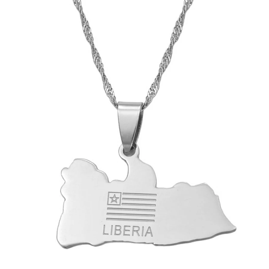 Anniyo LIBERIA Map Flag Gold Color Charms Pendant Necklaces Liberians Jewellery Middle East #001021