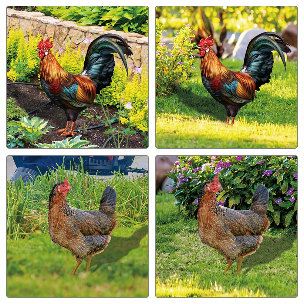 

2pcs Adorable Acrylic Chicken Garden Stakes Decorative Yard Lawn Ornament Durable Weather Resistant Realistic Farm Art Outdoor
