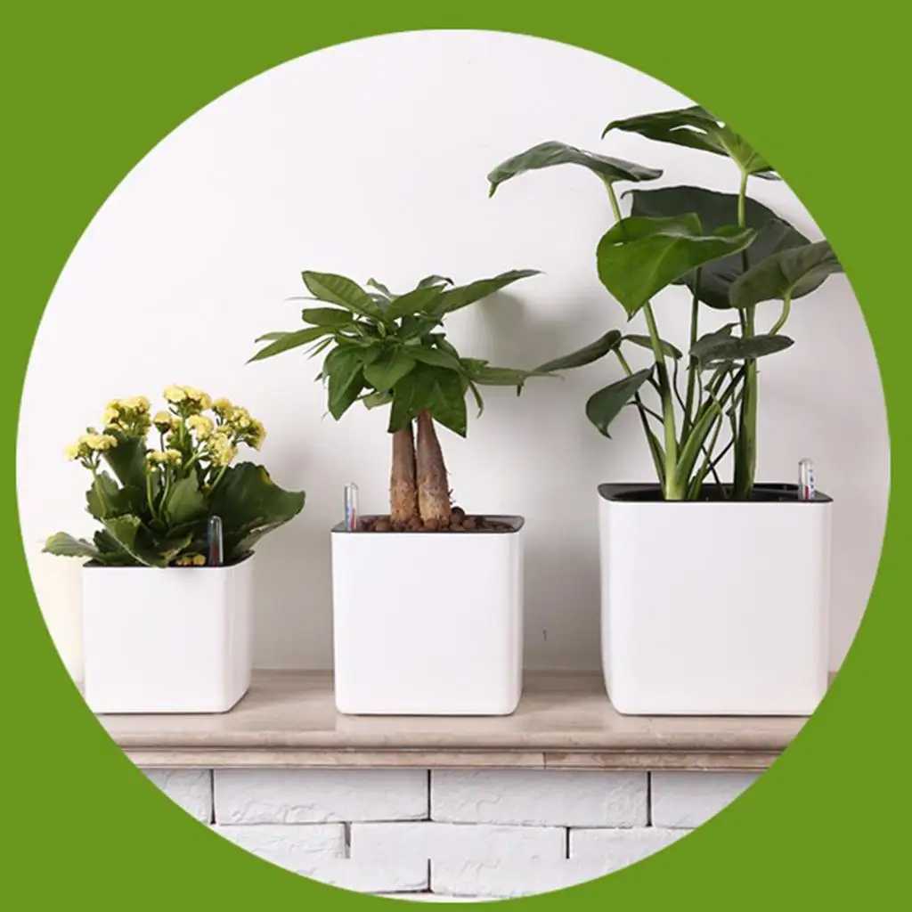Self-watering Pot for Plants Square Plastic Flower Pot with Indicator Indoor Outdoor Planter for Home and Office