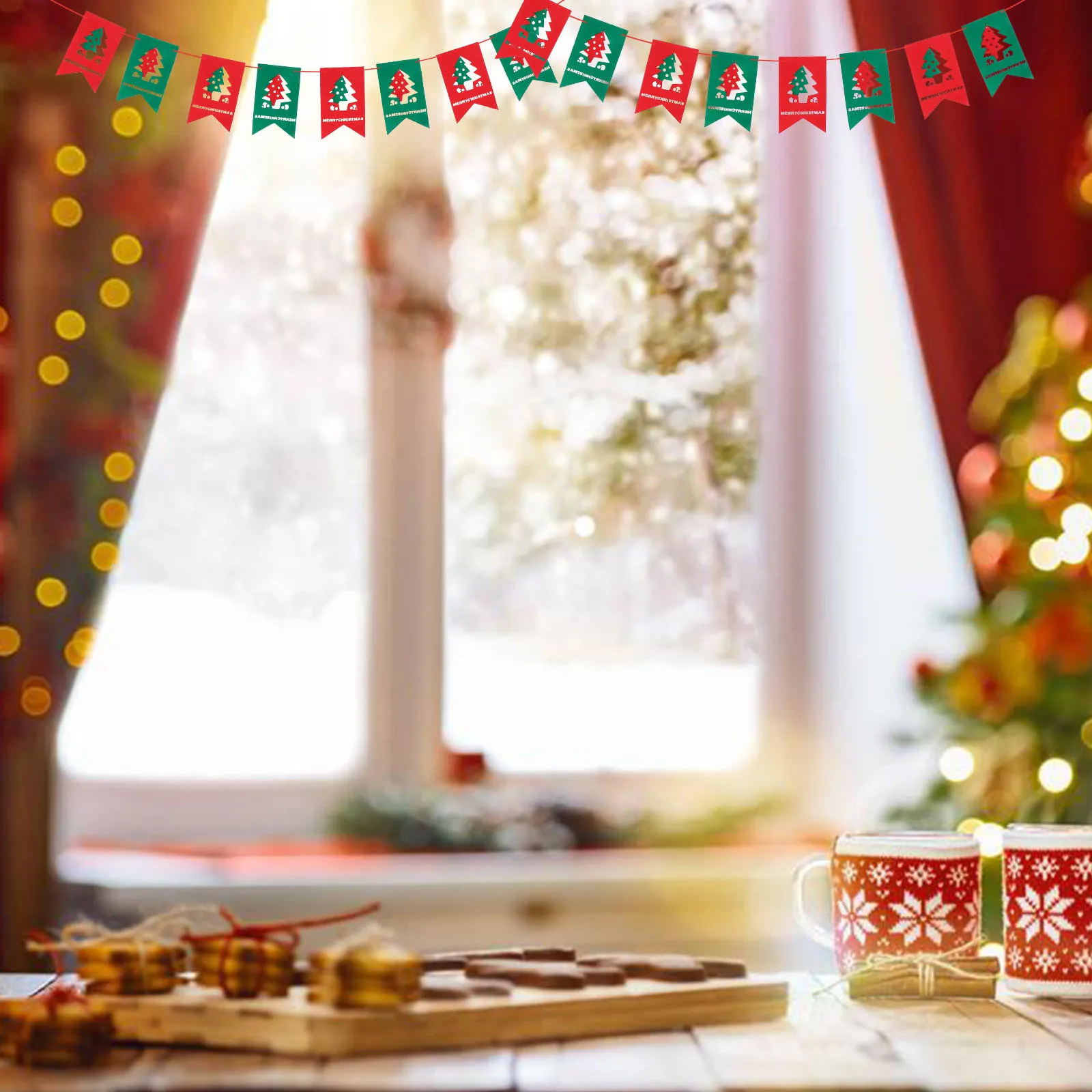 

7 Pcs Christmas Decoration Flag Colorful Hanging Banners Party Wall Photo Props Outdoor Christmas Atmosphere DIY