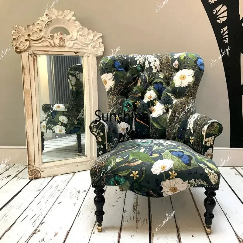 

French retro American sofa chair medieval living room balcony fabric single chairTJ