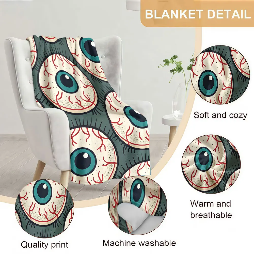 Creepy Eyeball Soft Warm Flannel Blanket Lightweight Cozy Christmas Halloween Home Decor Room