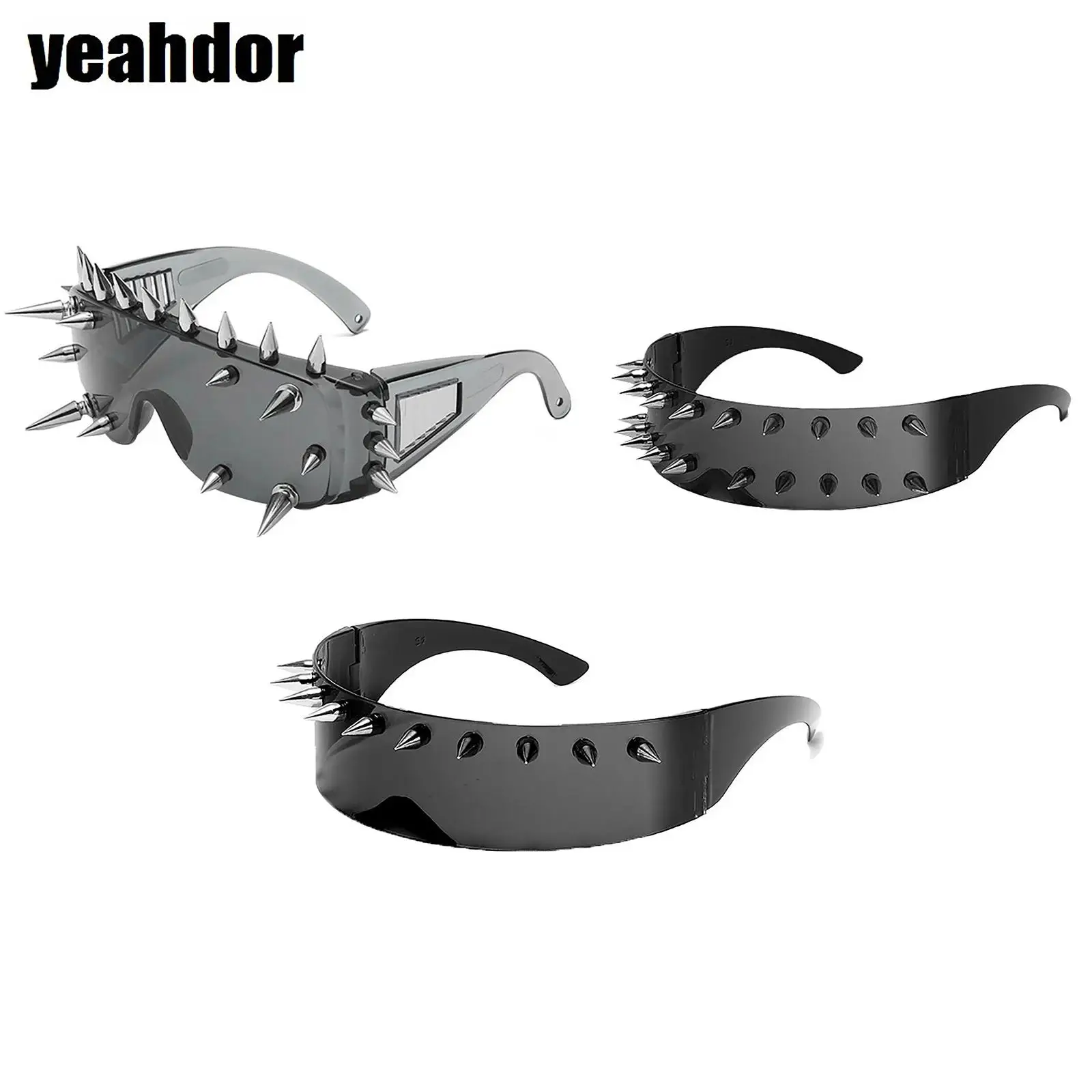 Unisex Punk Rocker Sunglasses Novelty Funny Cool Large Shield Spike Rivet Embellished Sunglasses for Party Club Holiday