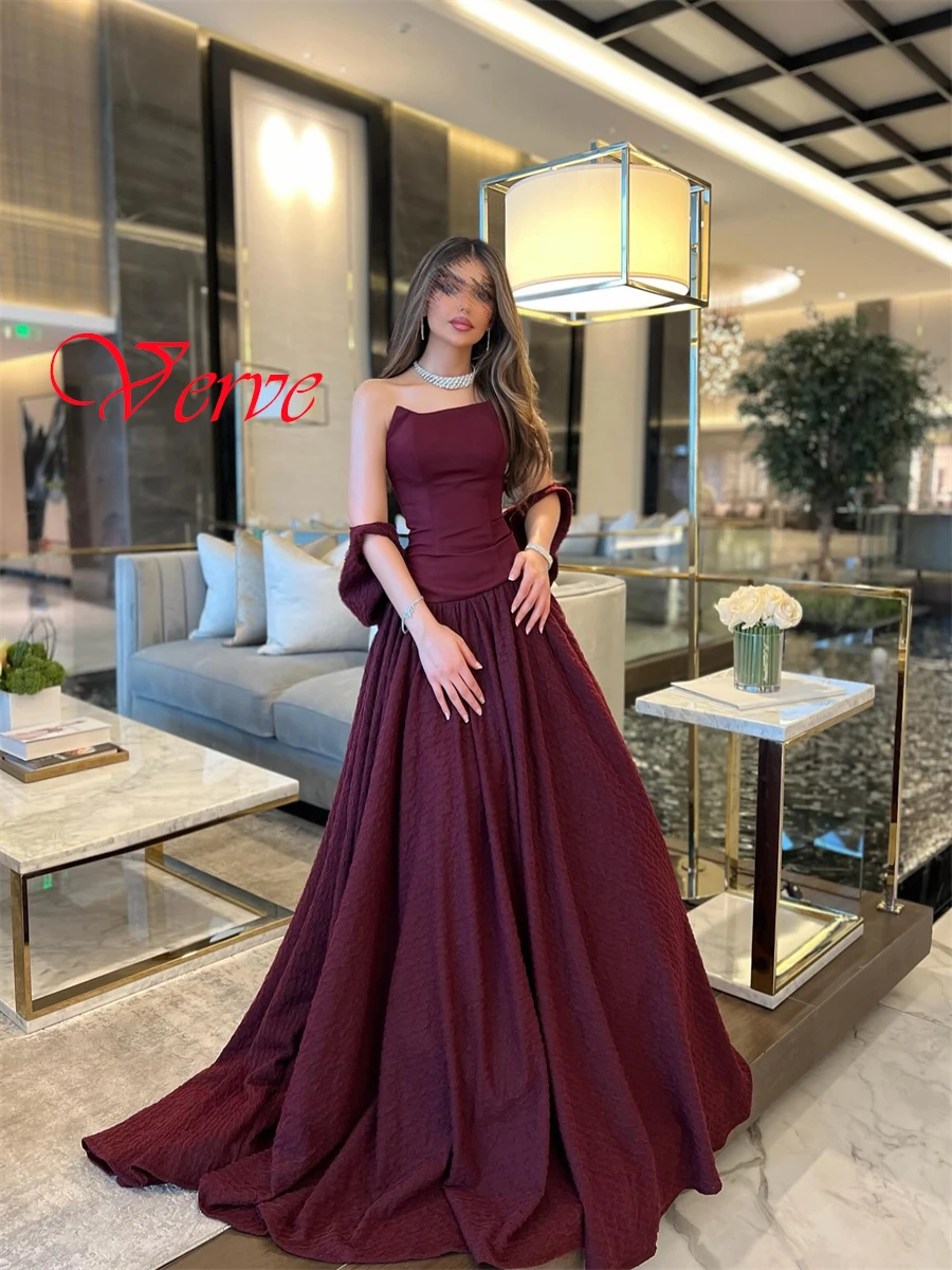 

Customized High Quality Burgundy Jersey Evening Dress Temperament Strapless Sleeveless Zipper Back Special Occasion Gowns