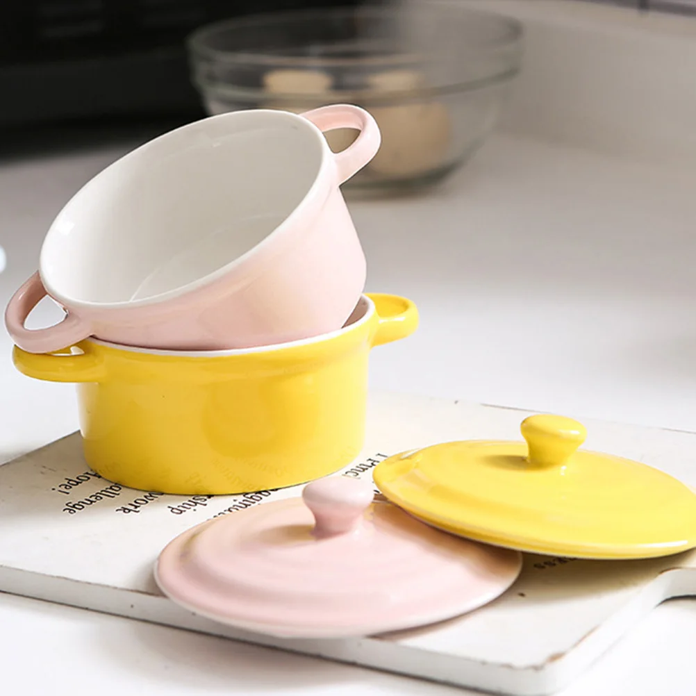 

Ceramic Baby Feeding Bowl Double Handles White 200ml Soup Rice Bowl Lid Microwave Oven Steamer Safe for Jelly Pudding Egg