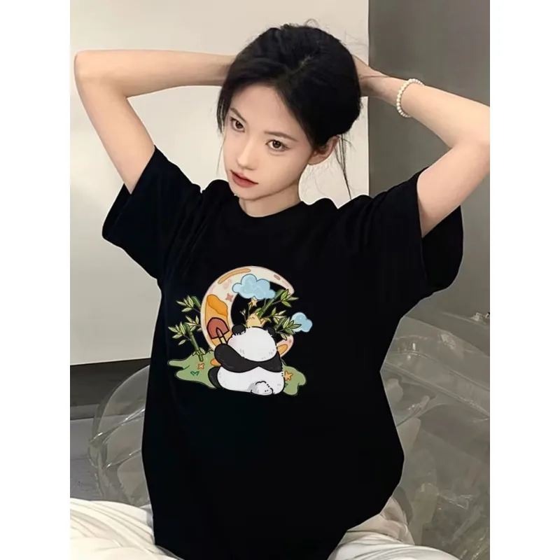Europe and The United States New Cartoon Panda 3D Digital Print Loose Short Sleeve Cute Women's T-shirt Summer Fashion Polyester