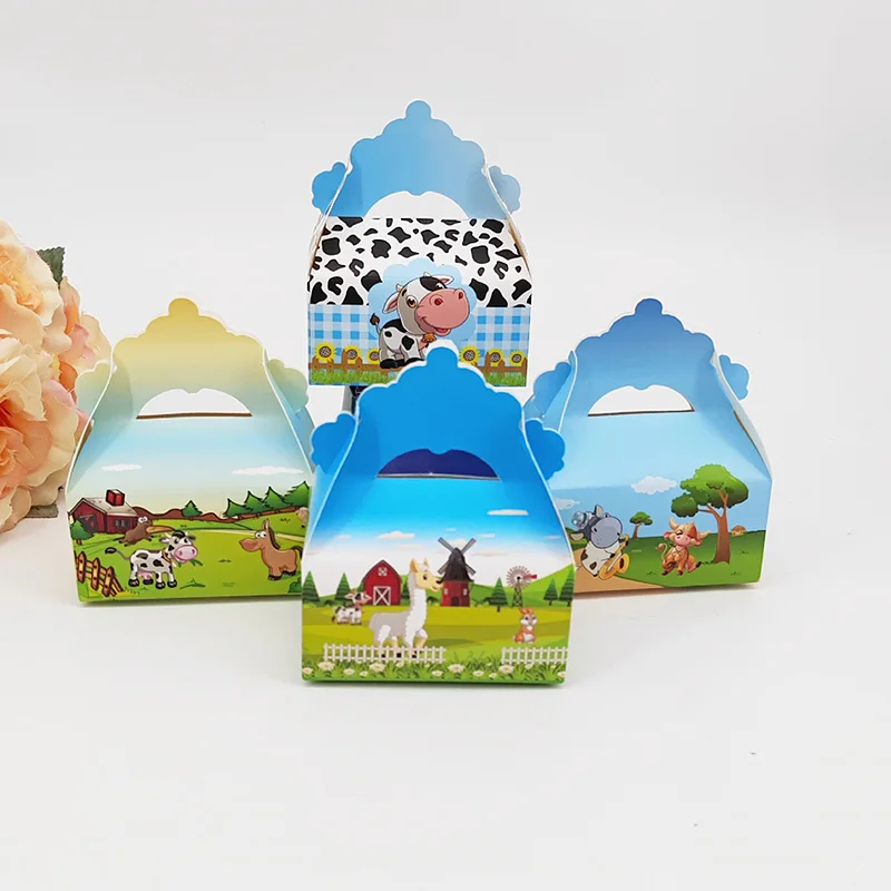 24/48Pcs Cartoon Animals Candy Box With Handle Happy Kids Farm Series Birthday Favor Gifts Packaging Box Baby Shower Party Suppy