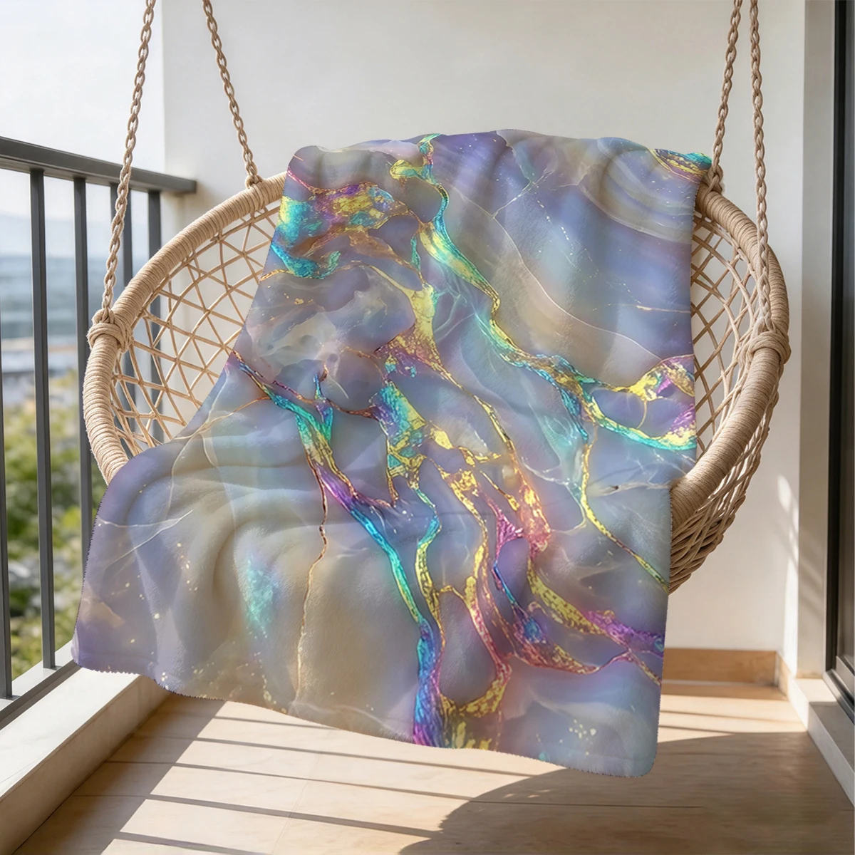 Opal Marble Gold Veins Flannel Blanket Warm Soft Halloween Christmas Couch Warm Cozy Decorative Decor Gift for All Season